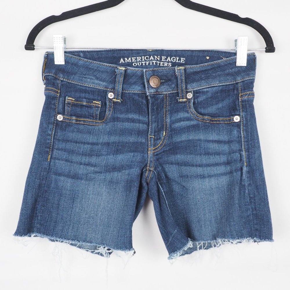 American Eagle Cut Off Denim Shorts Dark Wash 0